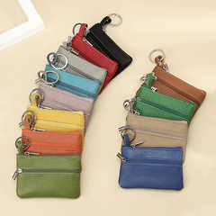 Factory direct selling small wallet portable first layer cowhide solid color coin bag mini ultra-thin leather zipper coin purse