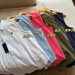 オリジナル標準スポット/ラフオックスフォード布ベストノースリーブシャツポニー刺繍夏レトロラペルトップ女性用