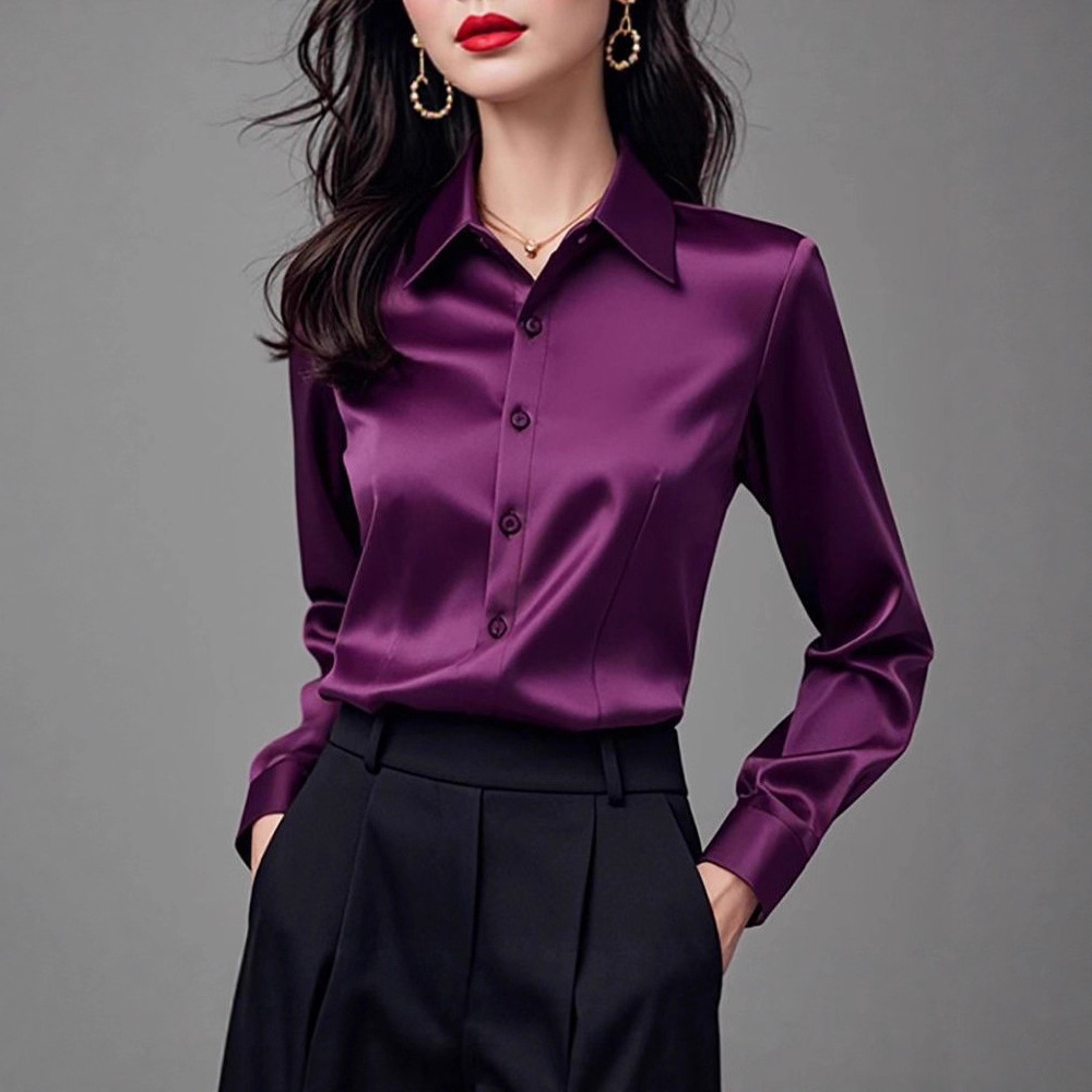 2025 Autumn New High-End Professional Satin Purple Shirt For Women Long Sleeve Formal Fashion Commuting Elegant Blouse_ecoleips.com