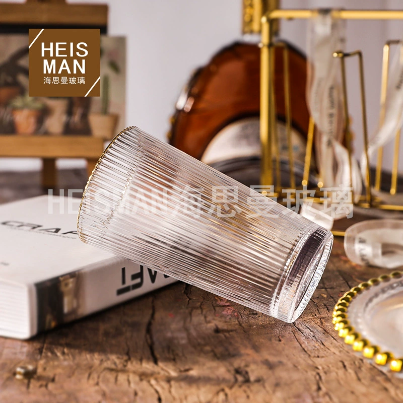Glass Tumbler HEISMAN Vertical Fluted, 301–400 ml, High‑ or Low‑Mouth (Gold Rim option)