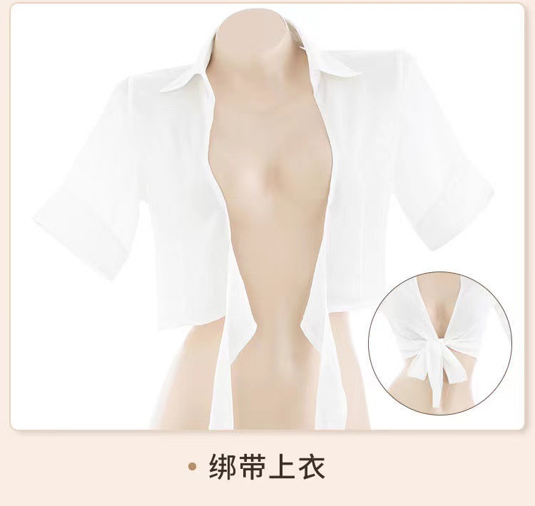 Sexy Secretary Roleplay Costume Set with Chiffon Shirt, Mini Skirt and Panties — detail image 11