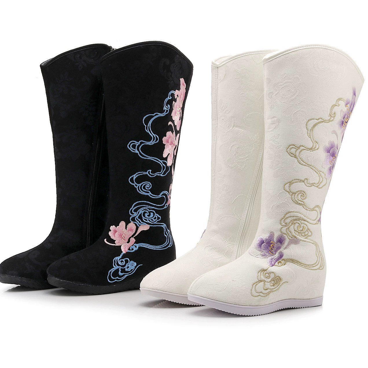 Сапоги 2023 осень-зима новый Hanfu вышитые тканевые туфли высокие сапоги плюс бархат национальный стиль квадратные танцевальные сапоги