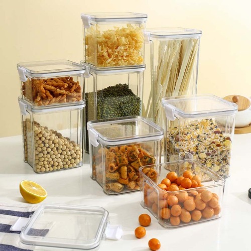 Square sealed jar for storing grains, beans, and mixed foods, household kitchen moisture-proof, airtight, fresh storage container for snacks and candies
