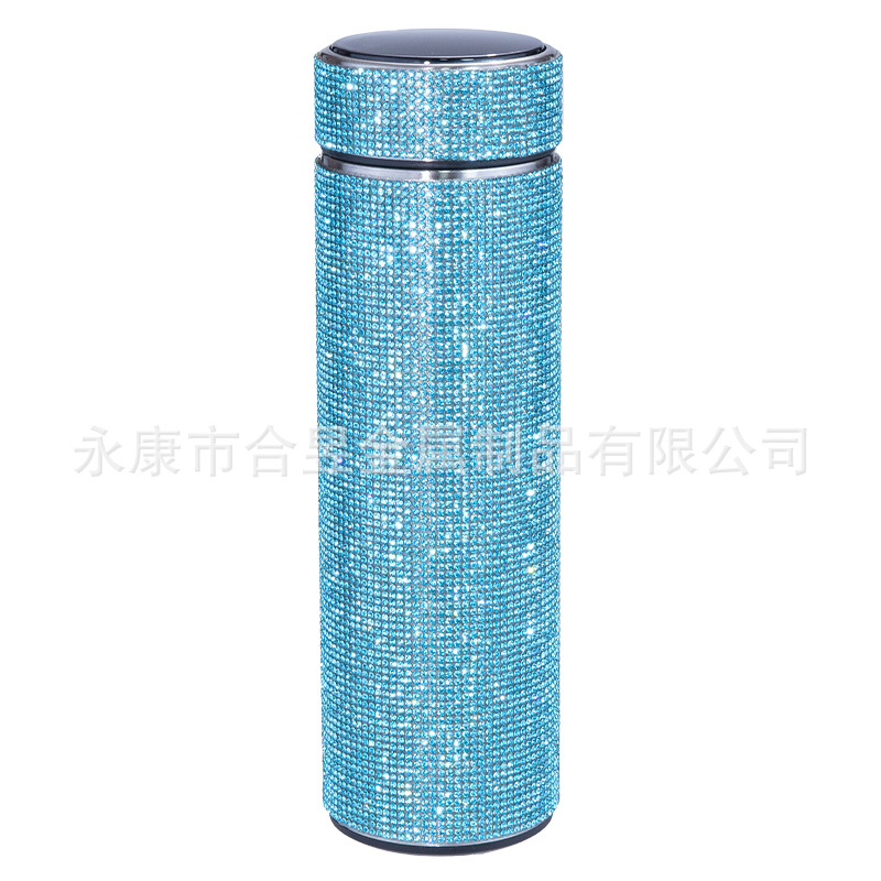 Transfronterizo dedicado completo diamante taza de agua Internet celebridad rhinestone aislamiento térmico pantalla LED de temperatura de alto valor de color olla de aislamiento térmico