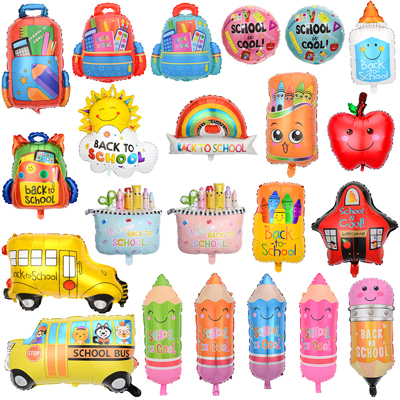 Arreglo de apertura de la escuela globo de regreso a la escuela temporada decoración mochila de dibujos animados forma de lápiz globo de película de aluminio Bienvenido globo de regreso a la escuela