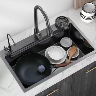 304 Stainless Steel Large Single Slot Gun Ash Nano Thickened Stainless Steel Sink Kitchen Household Vegetable Washing Handmade Undertable Basin