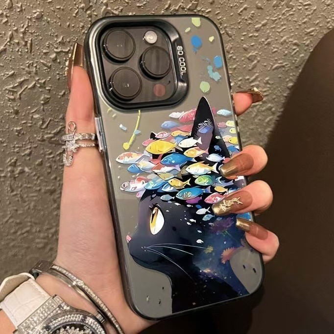 El nuevo gato quiere pescado para iPhone 16 funda para teléfono móvil 11 Apple 15promax/14 anti-caída 13pro personalidad 12