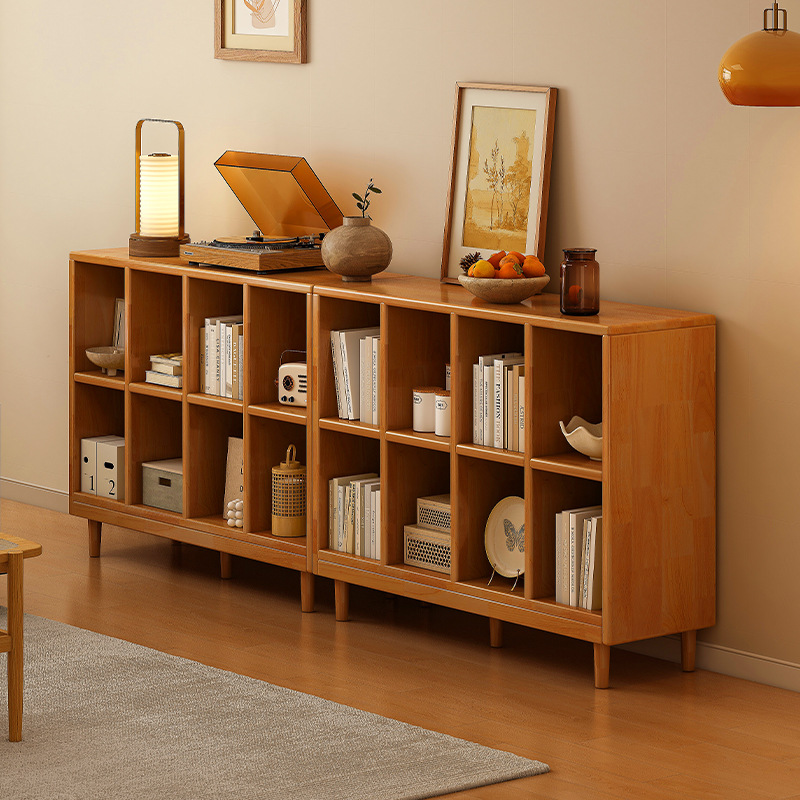 Estantería de madera maciza, cajones de piso a techo, armarios de sala de estar, armarios de rejilla combinados contra la pared, estantes de almacenamiento, estanterías cortas integradas