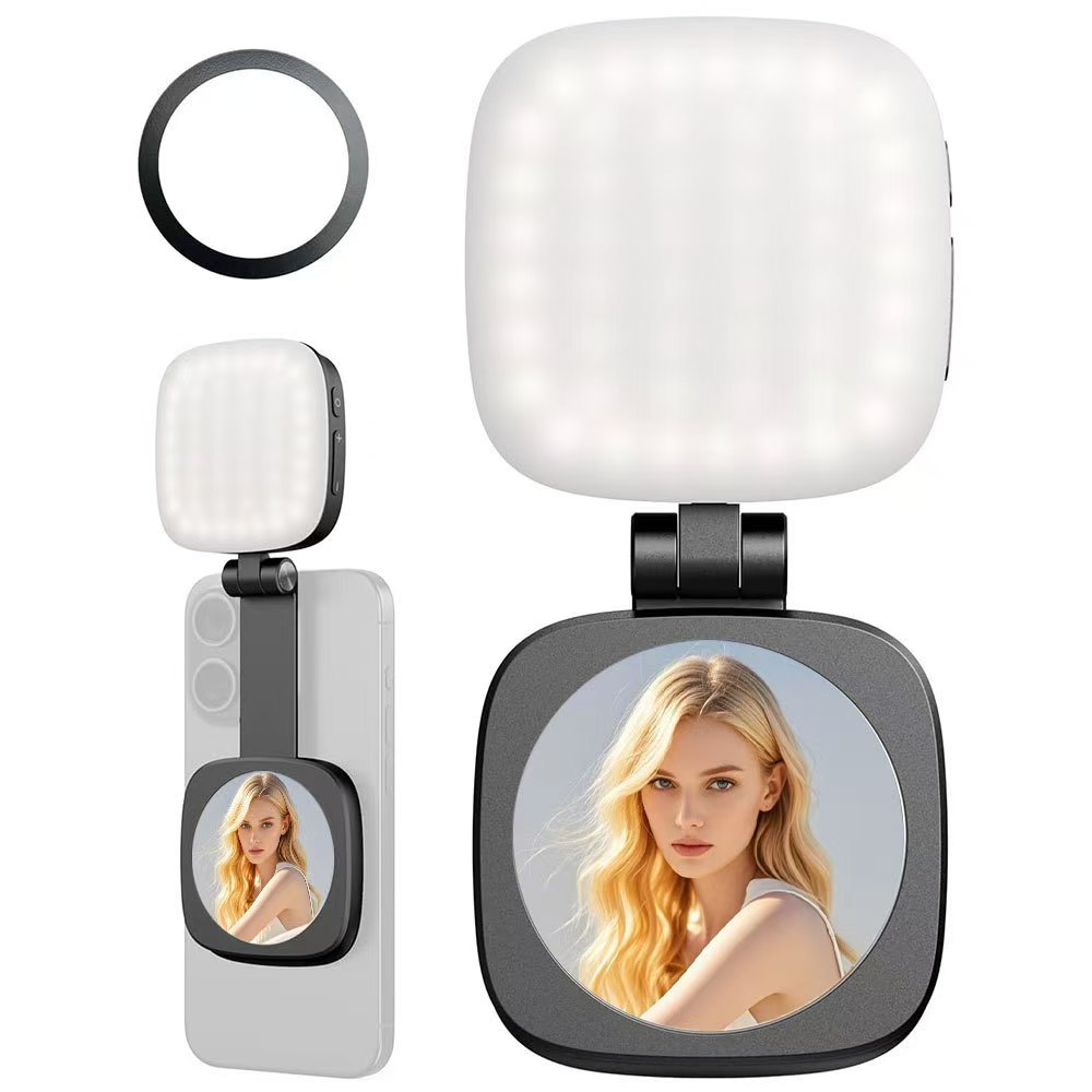 Luz de bolsillo transfronteriza, luz de relleno magnética para teléfono con espejo, mini luz con clip, luz especial para transmisión en vivo con teléfono móvil y videoconferencias.
