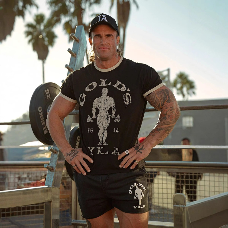 Summer New Men's T-Shirt Jogger Sports Fitness Cotton Slim Fit Short Sleeve YOUNGLA Joint GOLD'S