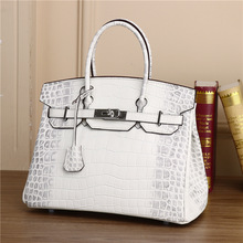 新款真皮女鳄鱼手提包铂金喜马拉雅白大容量锁扣百搭宴会女单肩包