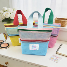 双拉链袋收纳包手提网眼包户外便携沙滩包护肤品收纳袋化妆包现货