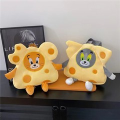 新しいかわいい猫とネズミのぬいぐるみのリュックサック子供が人形のランドセルをなだめる