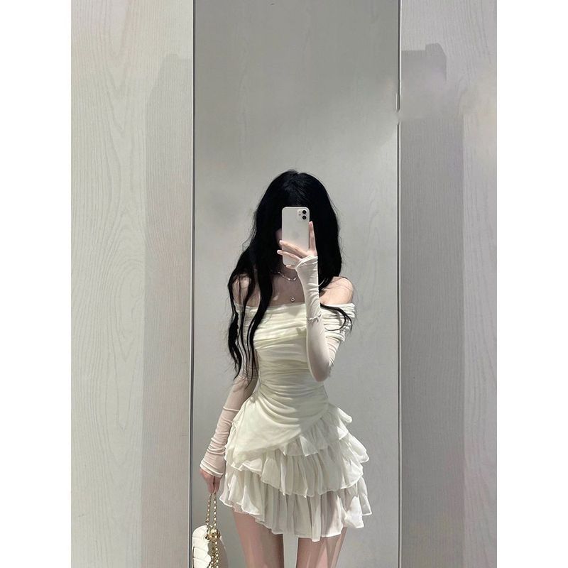 纯欲香肩露套装修身上衣半身裙女一字夏装辣妹蛋糕纯欲风两件套|undefined