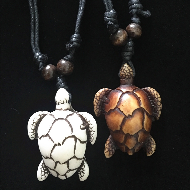 Wax rope Chain Material Hip-Hop Retro Tortoise Resin Men's Pendant Necklace