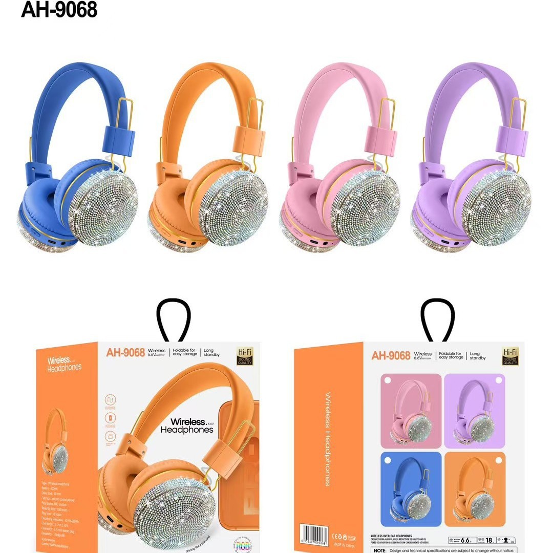 AH - 9068 transfronterizo nuevo auriculares Bluetooth de dibujos animados lindos auriculares estéreo de música para teléfonos celulares