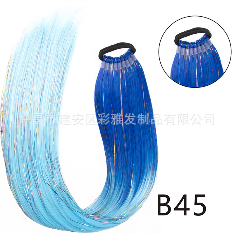 Comercio exterior transfronterizo láser de fibra química colorida cola de caballo 24 pulgadas trenzada de nueve hebras extensión de cabello cola de caballo simple y rápida