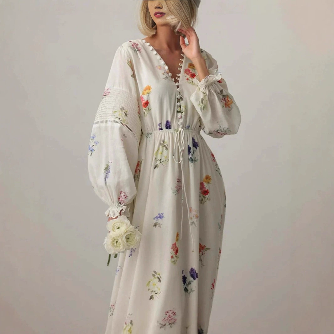 Независимая станция трансграничного экспорта. Европейское и американское элегантное светское платье с v-образным вырезом и кружевом с длинными рукавами, длинная юбка.