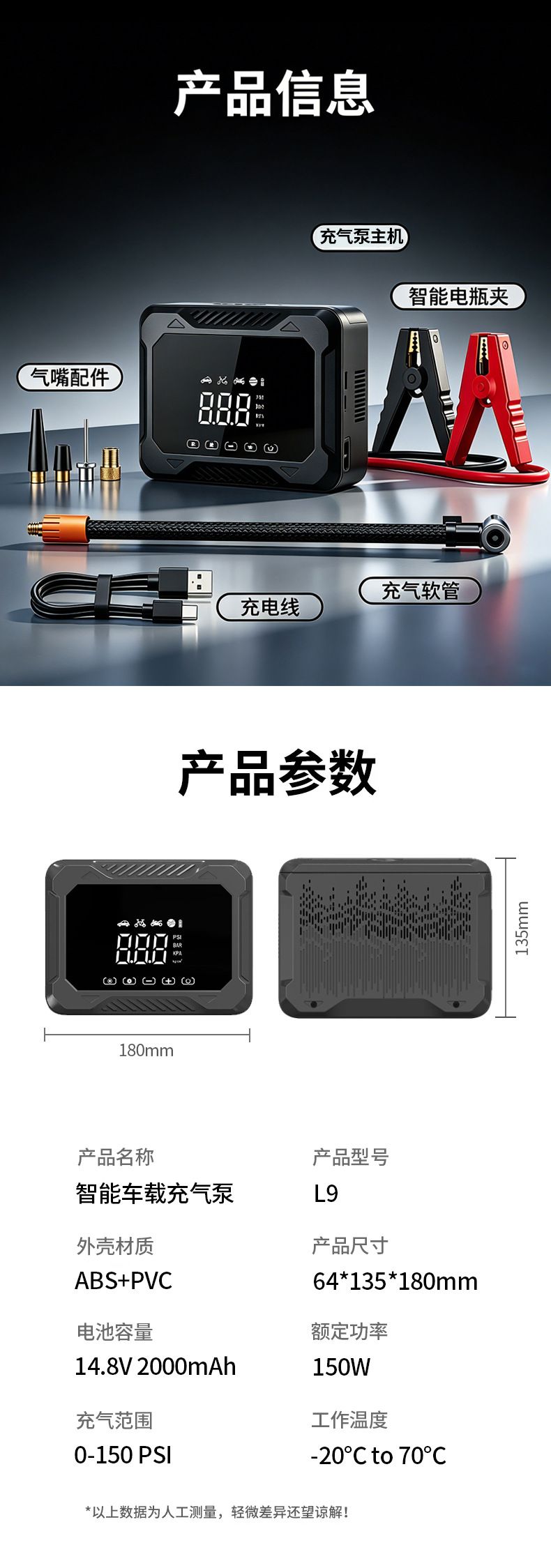 New cross-border car and electric vehicle tire inflator, emergency power supply, intelligent car-mounted power bank and inflator all-in-one device