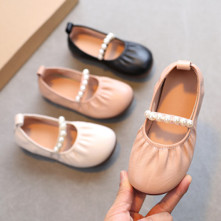 Girl's Small Leather Shoes Soft-soled Pea Shoes 2024 Spring and Autumn New Korean Style Girl's Fashionable All-match Single-layer Shoes Baby Shoes