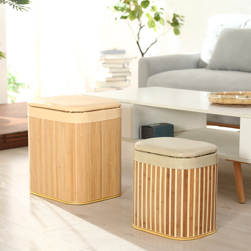 Taburete de bambú, taburete de almacenamiento, taburete de almacenamiento, taburete pequeño, taburete de cambio de zapatos, taburete de cambio de zapatos, taburete bajo, caja de almacenamiento de juguetes