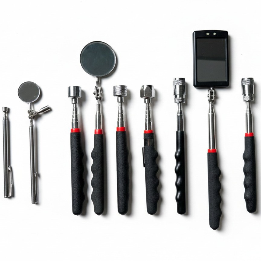 海腾HT磁性捡拾器磁力吸铁棒伸缩延长杆汽修工具方镜圆镜电筒头