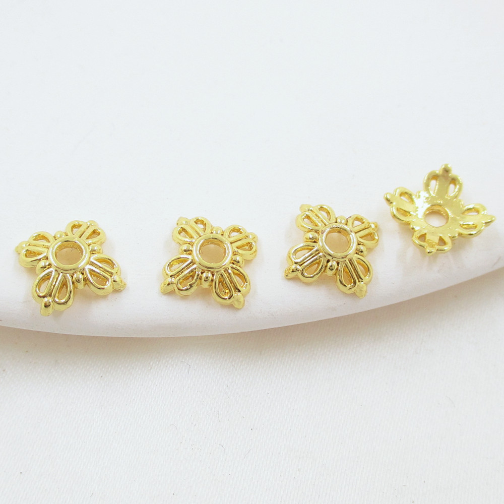 电镀保色四叶草花托隔片14k金镂空花托花帽手链串珠配饰现货秒发