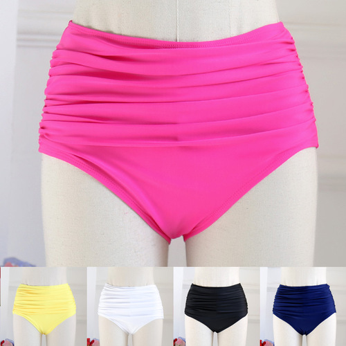 Wholesale High-Waisted Elastic Pleated Brief Swim Trunks Conservative Cover-Belly Multi-Color Large Triangle Swim Trunks