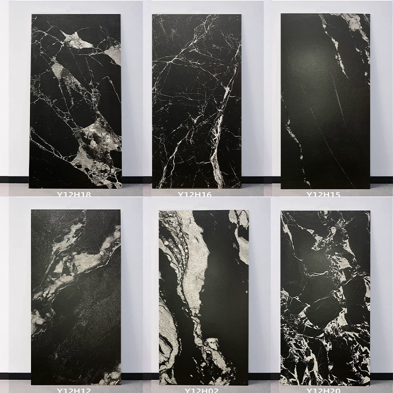 Matte Black Marble Tiles with Panda Pattern, Napoleon Black, Hotel and Guesthouse Textured Floor Tiles, Dark Wall Tiles for Bathrooms