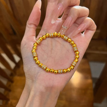 迈思卡S925银古法金桶珠手链镀金古法喷砂珠珠新中式精致气质手链