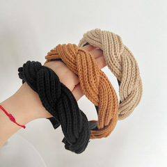 美拉德發箍秋冬針織麻花辮子高顱頂髮飾女2023百搭外出頭箍發捆