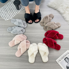 Cross fur slippers for women in autumn and winter new style flat-bottomed home indoor floor mops air-conditioning slippers