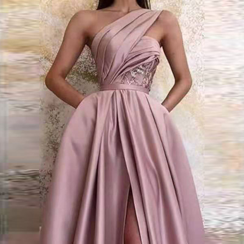 El Comercio Exterior de Europa y América Amazon AliExpress deseo nuevo solo hombro varilla raso vestido largo slim fit adelgazamiento