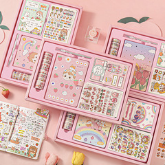 栗子君少女手賬套裝 可愛卡通圖案粉色萌寵手賬diy素材禮盒禮品袋