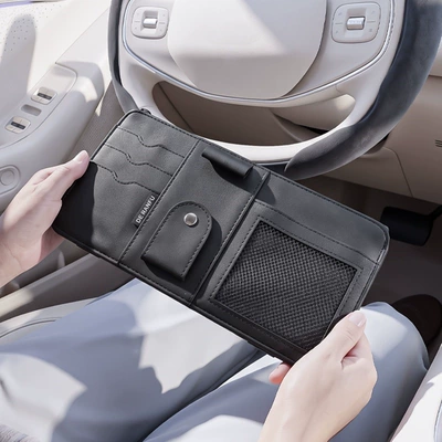 Car sun visor storage clip Car Glasses Clip/Bill Clip - quality-blackhigh-end-feel-nappa-leather-sun-visor-storage-bag