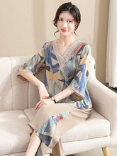 妈妈装夏天中老年人夏装夏季套装老年人妈妈洋气女装中年雪纺