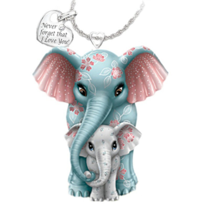 Cute Cartoon Child Mother Elephant Heart Letter Pendant Necklace display picture 1