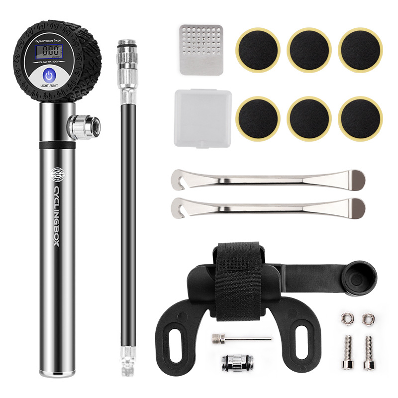 LCD digitalt dækreparationssæt bærbart manuel mountainbike-pumpe i aluminiumslegering_voghion.com