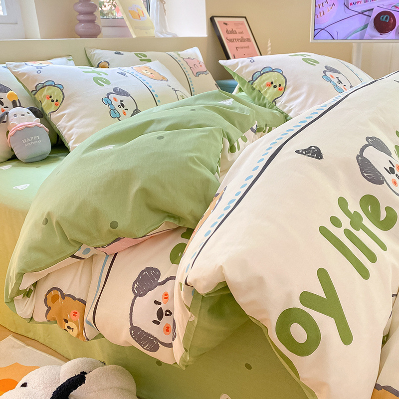 Cuatro piezas de algodón de dibujos animados 100 algodón 2023 nueva sábanas cubiertas dormitorio de estudiantes cama de tres piezas