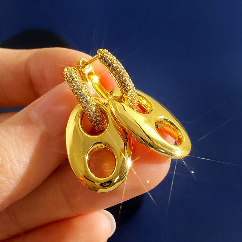 Orecchini a lobo naso di maiale metallizzati lucidi moda_voghion.com