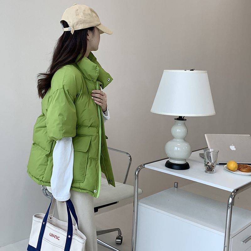 Half-Sleeve Cotton Vest for Women, Loose Mid-Sleeve Fashion Puffer Jacket with Sleeves, 2025 New Winter Korean Version