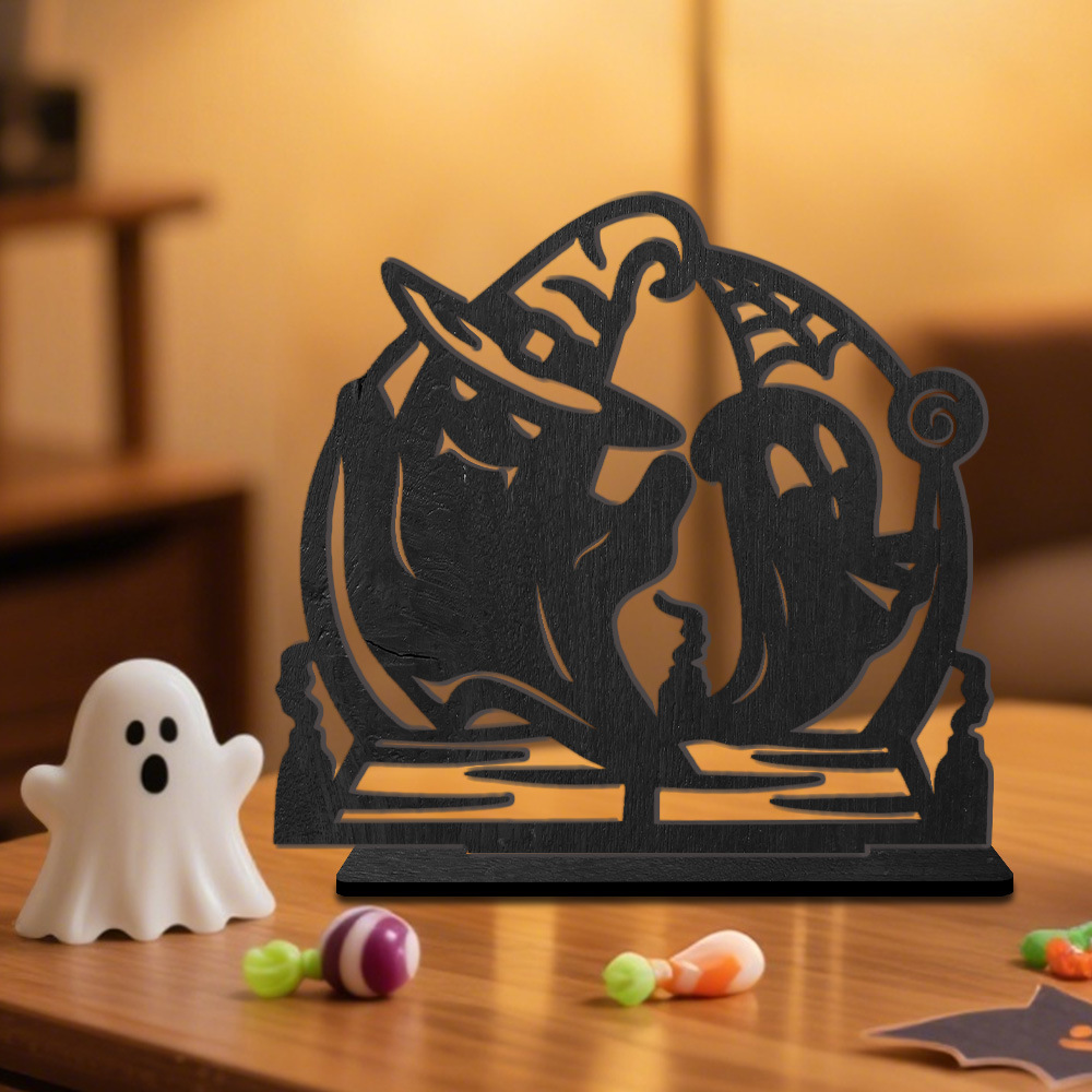 Adornos de madera de Halloween transfronterizos, linternas de calabaza de estilo oscuro, decoración de ambiente festivo, artesanías de madera