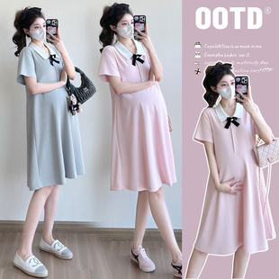Real shot 2025 summer new loose plus size polo short sleeve fashion maternity dress can be breast-feeding
