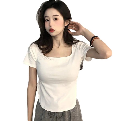 Women's Summer Short Sleeve T-Shirt Korean Style Slim Fit Concealing Casual Base Top for Unconventional Girls Pure Desire Hot Girl Top