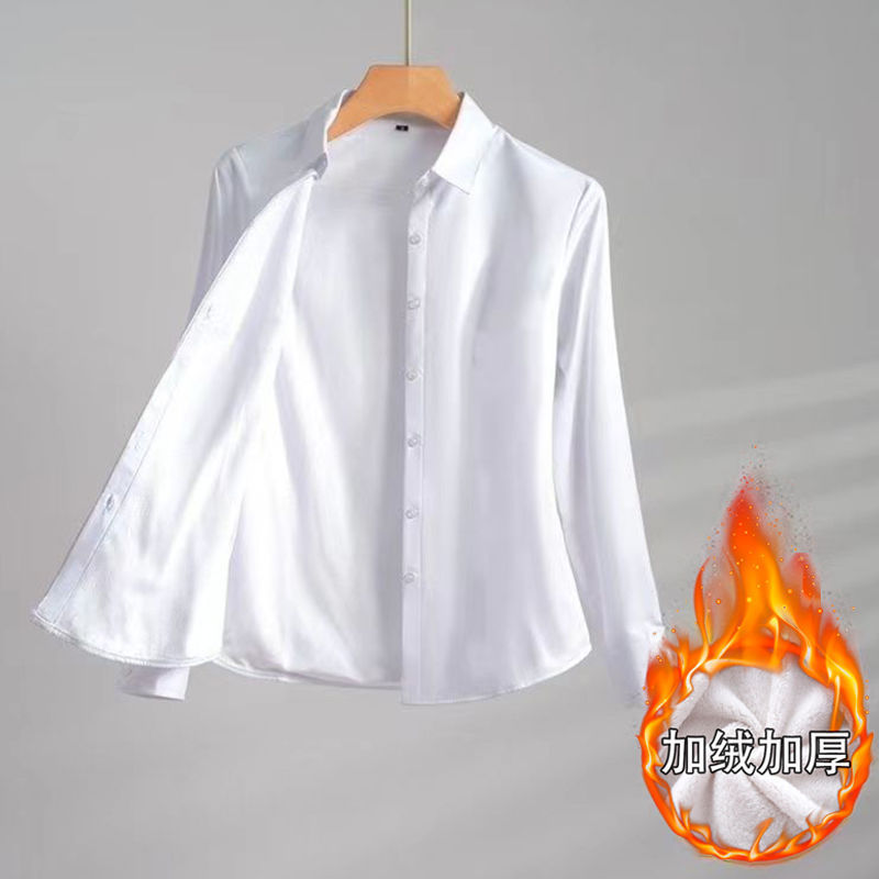 Velvet White Shirt Women's Long-Sleeved 2025 Autumn and Winter Warm Thickeneded Bottoming Shirt Work Clothes Formal Velvet Professional Shirt