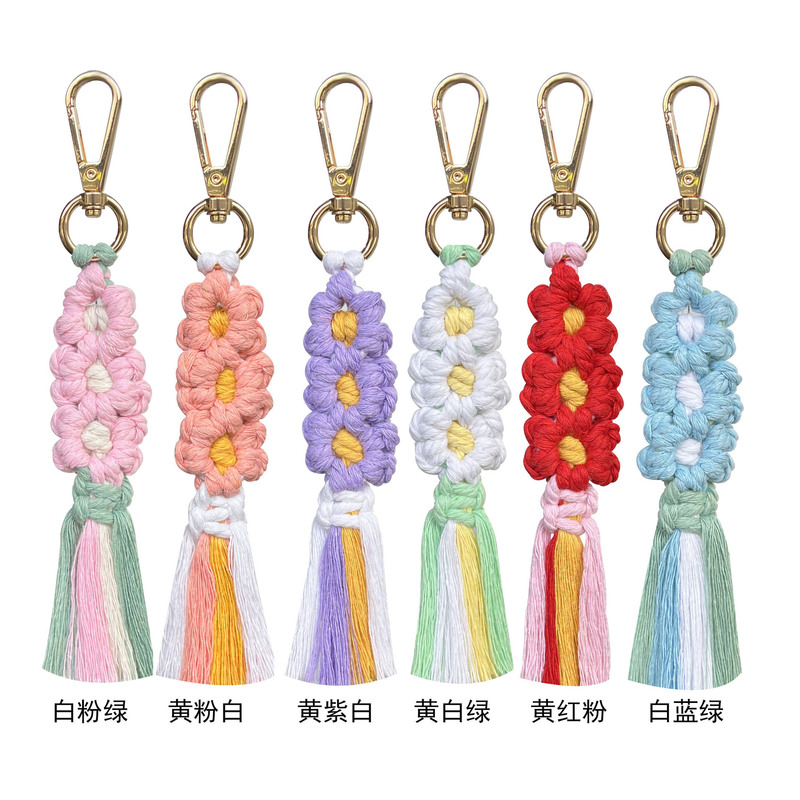 Three Daisy Keychain Pendant Purely Handwoven Decoration Scandinavian Style Casual Mobile Phone Flower Bag Gift