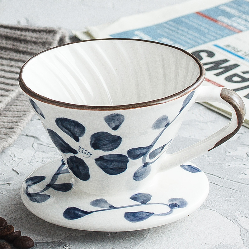 Blue and white porcelain hand-painted filter cup for 1-2 people