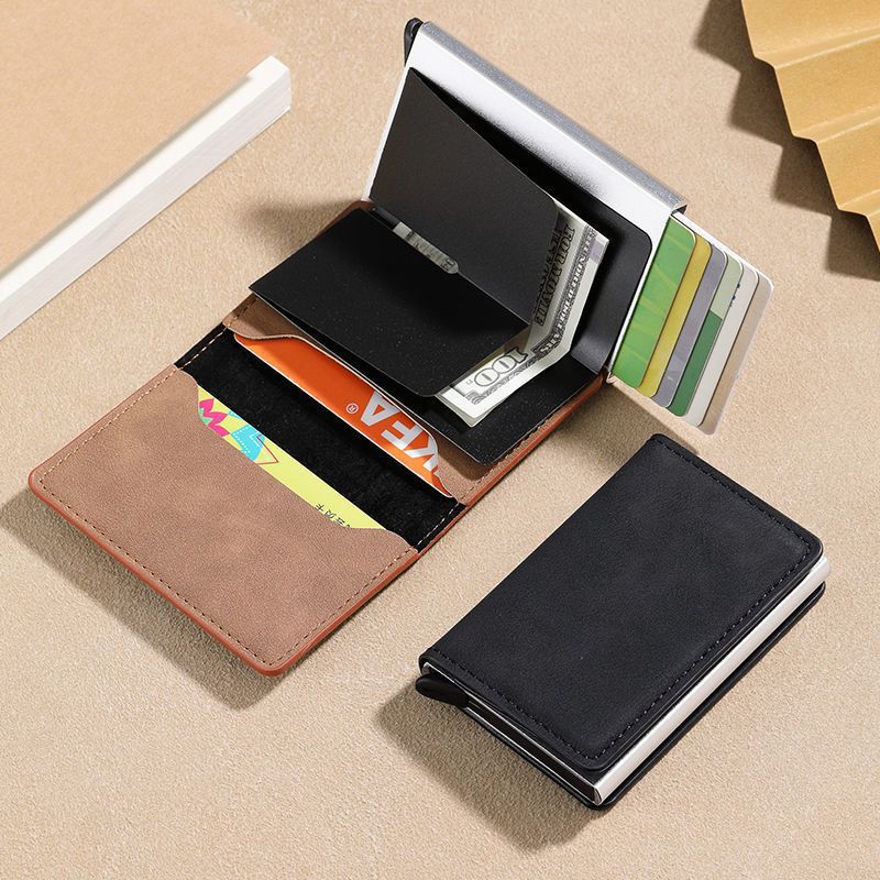 Anti-robo transfronterizo anti-magnético metal elástico bolsa de tarjetas de crédito caja de metal de aluminio para hombres bolsa de tarjetas de plata