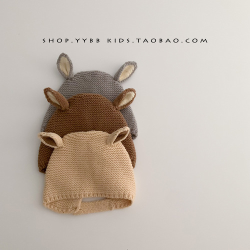 Baby hat autumn and winter ear protection boy baby woolen hat warm super cute cute pure cotton knitted pullover hat for girls