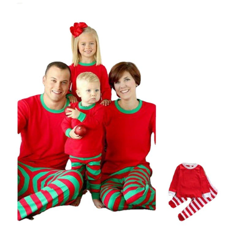 Christmas family pajama set, European style, matching parent‑child striped sleepwear